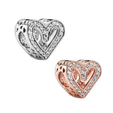 925 Sterling Silver Rose LOVE Heart Beads for Bracelet Women Men Bangle