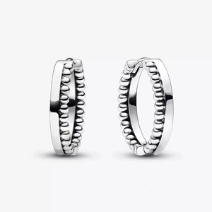 PAN 925 Sterling Silver Hoop Stud Earrings Heart Logo Circles Gift Jewelry