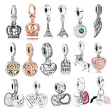 S925 Silver Charms Eiffel Tower Unicorn Crown Dangle Beads