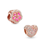 PAN HQD Rose Sparkling Pink Peach Blossom Love Heart Beads Fit Women Bracelets