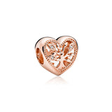 PAN Rose Heart Beads Charms - Family Tree Fortune Bag Mother's Gift