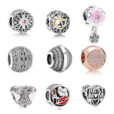 S925 Sterling Silver Heart-Shaped Peach Blossom Charm Red Lips Beads