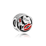 S925 Sterling Silver Heart-Shaped Peach Blossom Charm Red Lips Beads