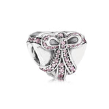 S925 Sterling Silver Heart-Shaped Peach Blossom Charm Red Lips Beads