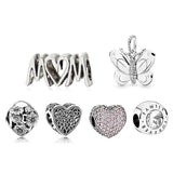 925 Silver Love Beads Butterfly Flowers Charm For Bracelet Mother's Gift