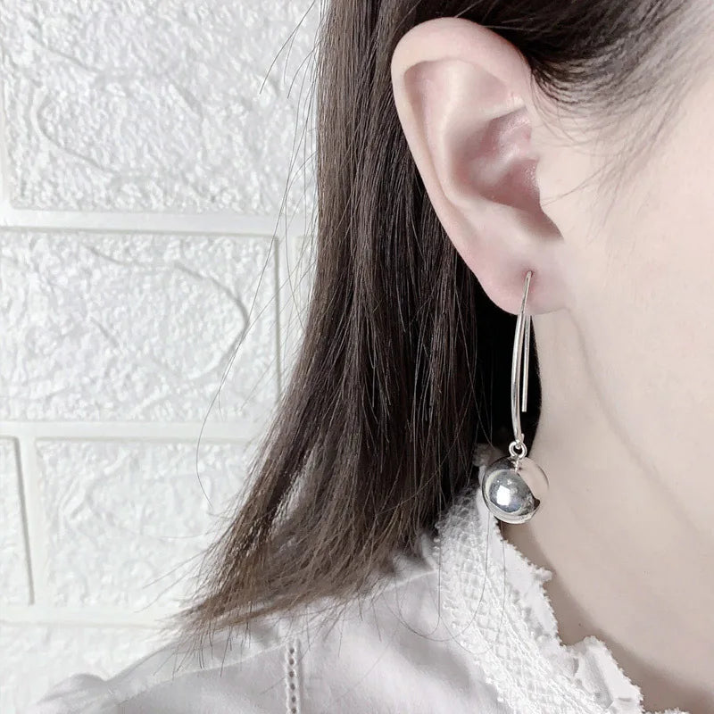 Silver Long Drop Earrings for Women Small Ball Fine Jewelry