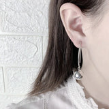 Silver Long Drop Earrings for Women Small Ball Fine Jewelry