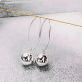 Silver Long Drop Earrings for Women Small Ball Fine Jewelry