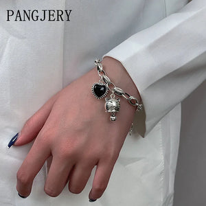 Silver Lucky Cat Bracelet for Women Vintage Birthday Party Jewelry Gift