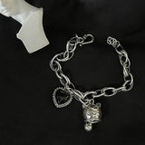 Silver Lucky Cat Bracelet for Women Vintage Birthday Party Jewelry Gift