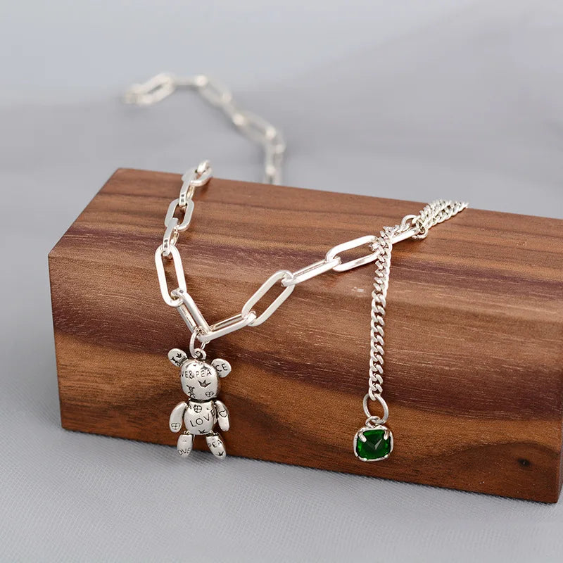Silver Necklace Little Bear for Women Funny Personality Creative Birthday Jewelr