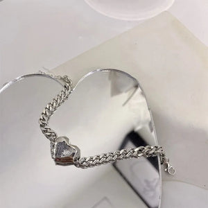 Pink Crystal Heart Bracelet for Women, Geometric Party Jewelry