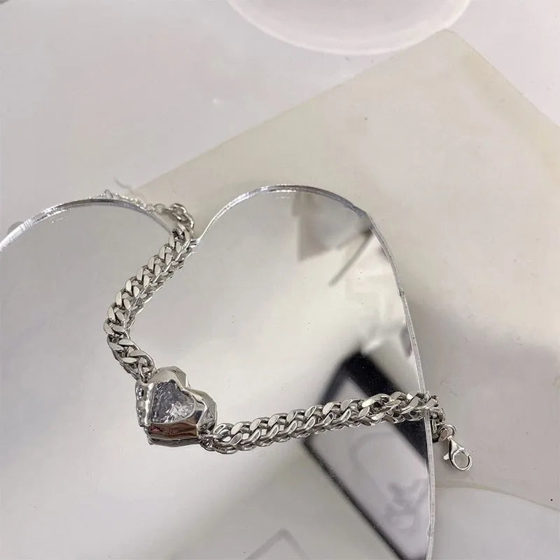 Pink Crystal Heart Bracelet for Women, Geometric Party Jewelry