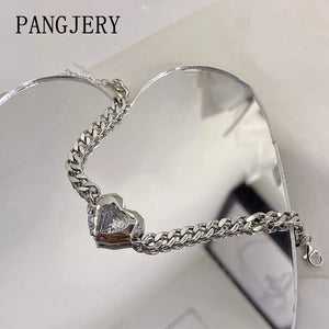 Pink Crystal Heart Bracelet for Women, Geometric Party Jewelry