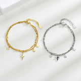 925 Silver Double Chain Moon Star Bracelet for Women Girl