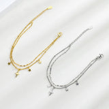 925 Silver Double Chain Moon Star Bracelet for Women Girl