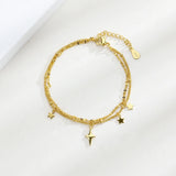 925 Silver Double Chain Moon Star Bracelet for Women Girl