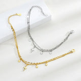 925 Silver Double Chain Moon Star Bracelet for Women Girl