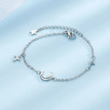 925 Silver Double Chain Moon Star Bracelet for Women Girl