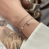 925 Silver Double Chain Moon Star Bracelet for Women Girl