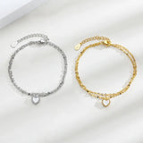 925 Silver Love Shell Heart Bracelet Crystal 2 Layers Gift