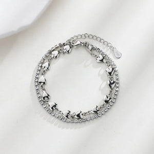 925 Silver Love Shell Heart Bracelet Crystal 2 Layers Gift