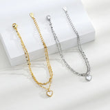 925 Silver Love Shell Heart Bracelet Crystal 2 Layers Gift