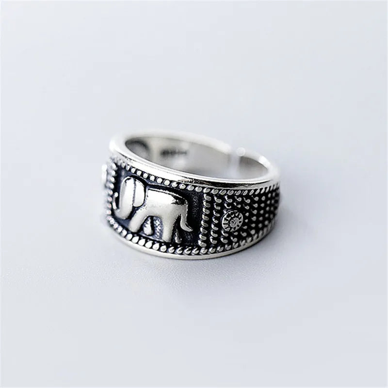 925 Sterling Silver Elephant Ring for Women Girl Adjustable Jewelry