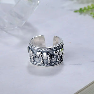 925 Sterling Silver Elephant Ring for Women Girl Adjustable Jewelry