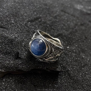 925 Silver Crystal Ring for Women Retro Broad Finger Adjustable