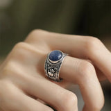 925 Silver Crystal Ring for Women Retro Broad Finger Adjustable