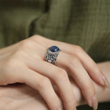 925 Silver Crystal Ring for Women Retro Broad Finger Adjustable