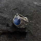 925 Silver Crystal Ring for Women Retro Broad Finger Adjustable