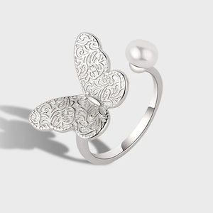 925 Sterling Silver Butterfly Pearl Ring for Women Girl Gift