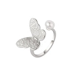 925 Sterling Silver Butterfly Pearl Ring for Women Girl Gift