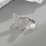 925 Sterling Silver Butterfly Pearl Ring for Women Girl Gift