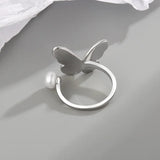 925 Sterling Silver Butterfly Pearl Ring for Women Girl Gift
