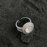 925 Silver Moonstone Ring for Women Birthday Gift Retro Texture Jewelry