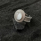 925 Silver Moonstone Ring for Women Birthday Gift Retro Texture Jewelry