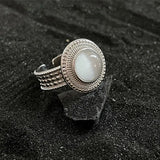 925 Silver Moonstone Ring for Women Birthday Gift Retro Texture Jewelry