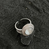 925 Silver Moonstone Ring for Women Birthday Gift Retro Texture Jewelry