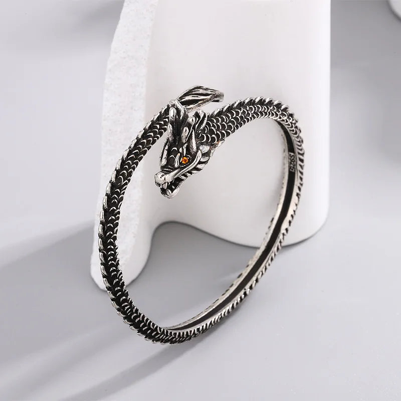 925 Silver Ruby Dragon Bracelet Vintage Adjustable Jewelry