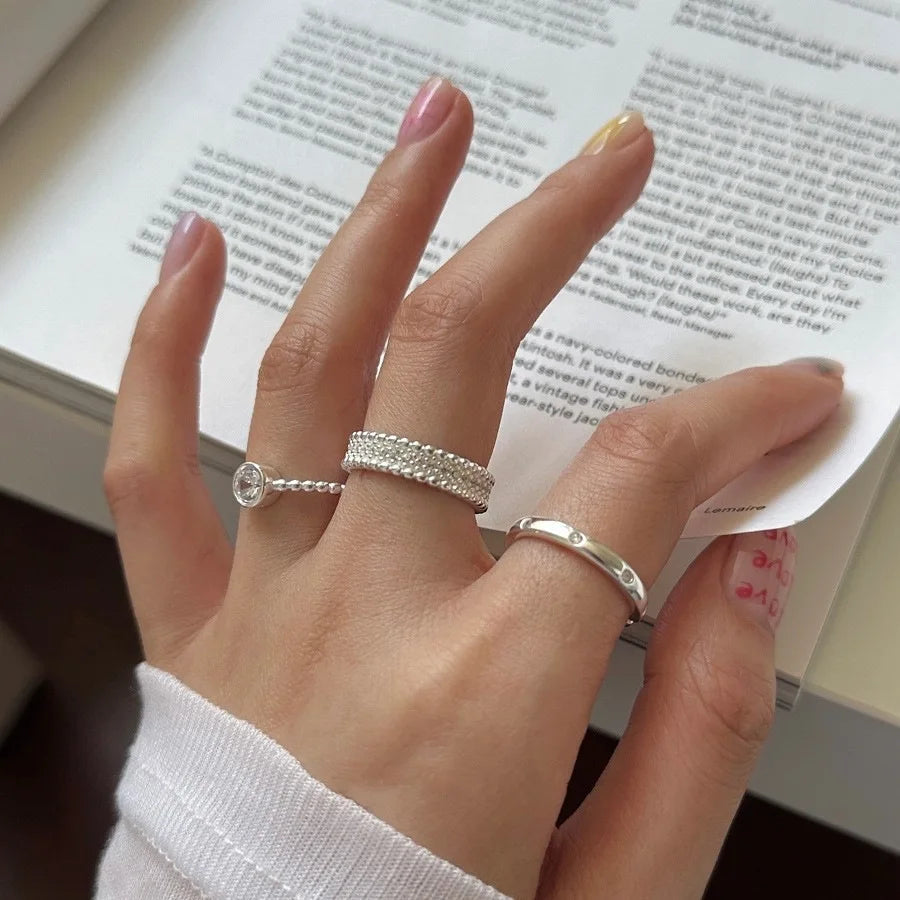 925 Sterling Silver Zircon Bead Ring for Women Girl Party Gift