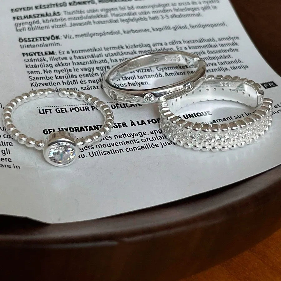 925 Sterling Silver Zircon Bead Ring for Women Girl Party Gift