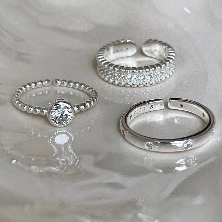 925 Sterling Silver Zircon Bead Ring for Women Girl Party Gift