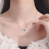 925 Silver Butterfly Crystal Kpop Necklace Zircon Jewelry