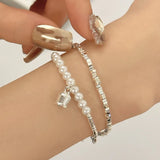 925 Silver Flower Bracelet for Women Girl Pearl Splicing Style