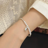 925 Silver Flower Bracelet for Women Girl Pearl Splicing Style