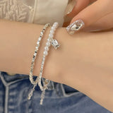 925 Silver Flower Bracelet for Women Girl Pearl Splicing Style