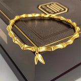 925 Silver Goldn Bamboo Bracelet Women Lucky Retro Jewelry